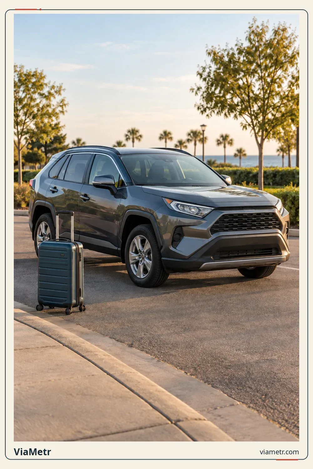 An unbranded SUV with luggage. Generic rental context, not a verified Enterprise return office.